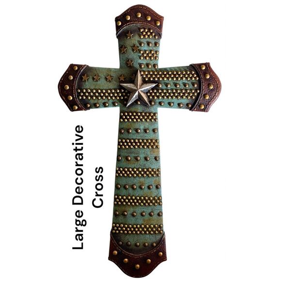 NWOT Montana West Hand Painted 18” Rustic Style Stud/Star Embellished Wall Cross - Picture 1 of 6